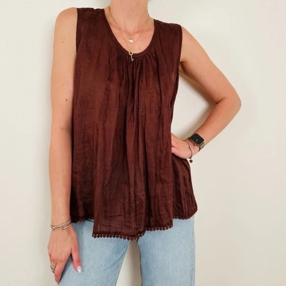 Women's Zara Boho Linen Blend Sleeveless Brown Top size M - Picture 1 of 5